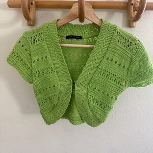 QED London Y2K Green crochet cardigan bolero size S/M cottagecore fairy